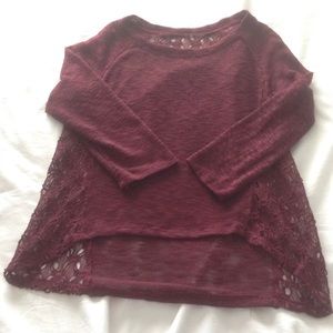 Maroon top with knit lace detail