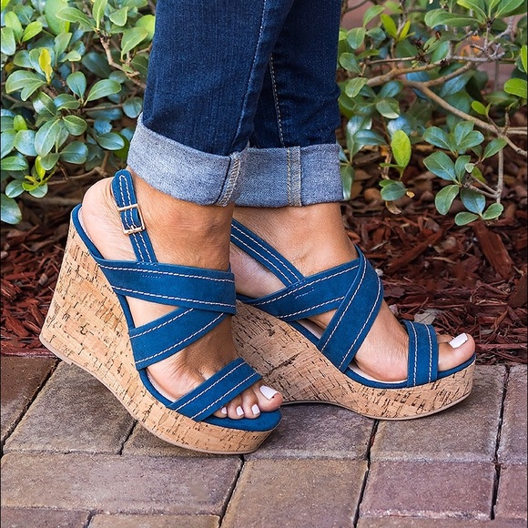 blue strappy wedges