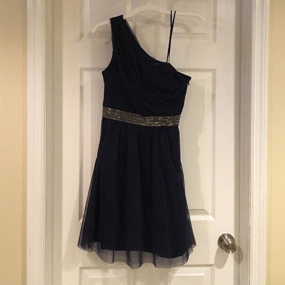 Navy One Shouldered Cocktail Dress