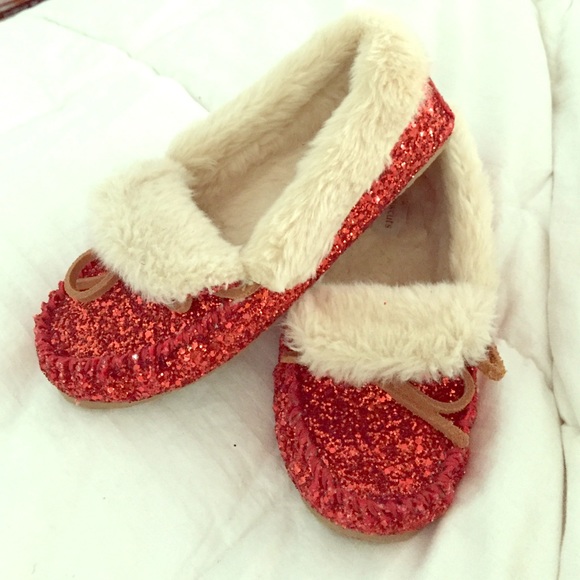 Jcrew girls size 2 red glitter slippers