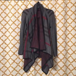 Gray Long Sleeve Plaid Wrap w/Drape Front