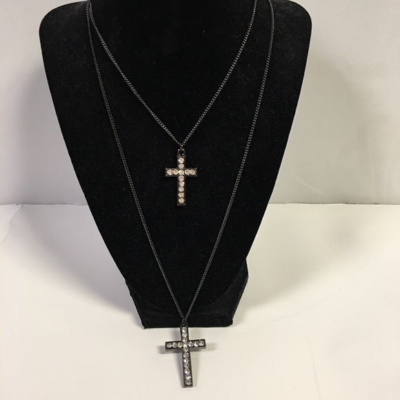 NWT Material Girl Double Cross Long Chain Necklace - Picture 1 of 4