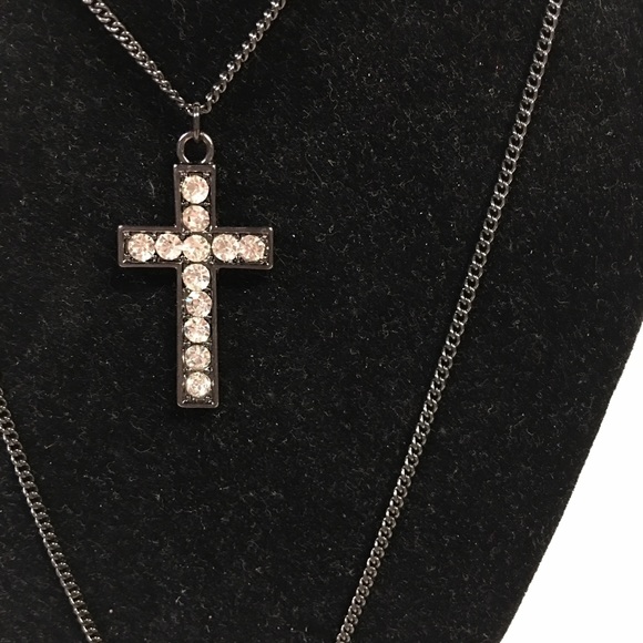 NWT Material Girl Double Cross Long Chain Necklace - Picture 2 of 4