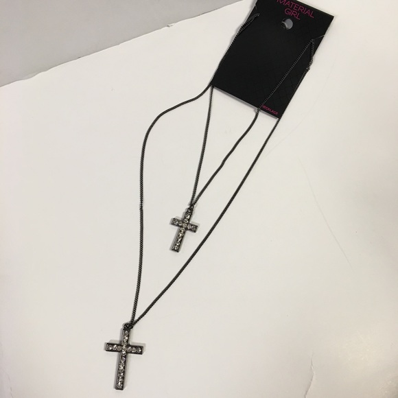 NWT Material Girl Double Cross Long Chain Necklace - Picture 3 of 4