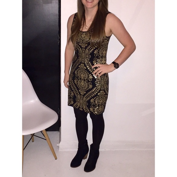 Black and Gold Sequins Bodycon Holiday Party Dress