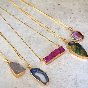Function & Fringe Jewelry - Natural Druzy Stone Necklace Gold Function & Fringe Jewelry - Natural Druzy Stone Necklace Gold