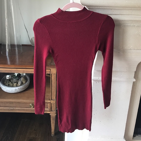 Wine red tight long sleeve dress
