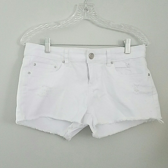 White Lightly Distressed Denim Shorts