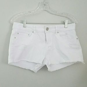 White Lightly Distressed Denim Shorts