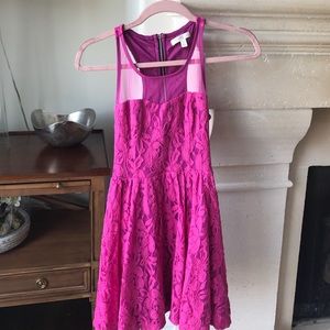 Hot pink lace dress with black zipper