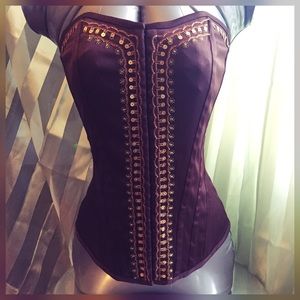 Brown Satin Sequined Sweetheart Corset
