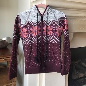 Fur hood winter zip up sweater