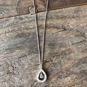 Sterling Silver Tear-Drop Diamond Necklace