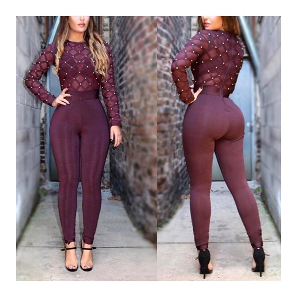 Burgundy Bandage Jumpsuit