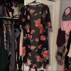 Black and Pink Floral Kimono