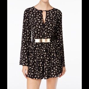 Black, long-sleeved, belted romper