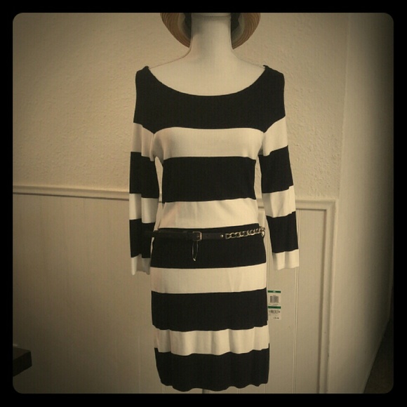 🆕Sexy Black/White Fitted Striped Dress