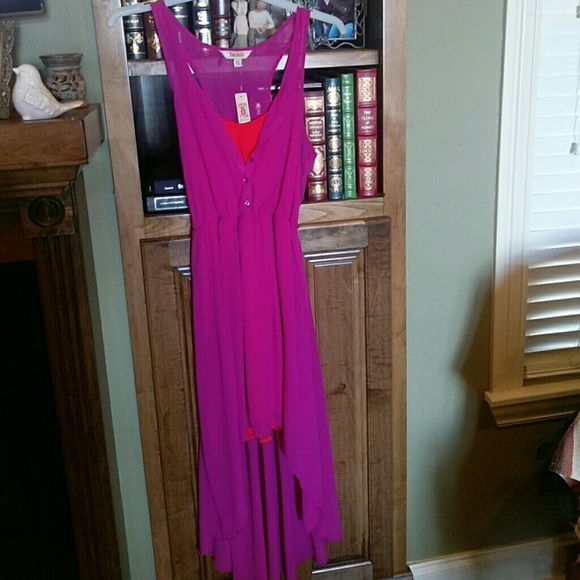 DeCree fuscha & Dk orange sleeveless hi/low dress