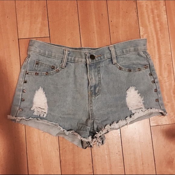 Distressed Silver Studded Shorts
