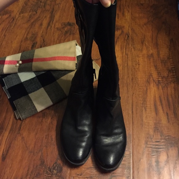 🚫SOLD🚫Black Leather Tall Boots with Silver Buckl - Picture 2 of 4