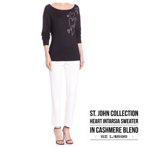 St. John❤Front Heart Intarsia Sweater/Black St. John❤Front Heart Intarsia Sweater/Black