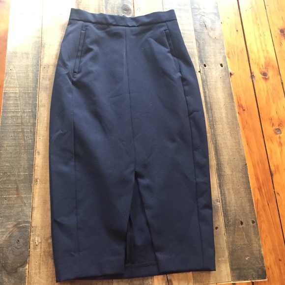 Zara navy blue midi pencil skirt w/ front slit XS