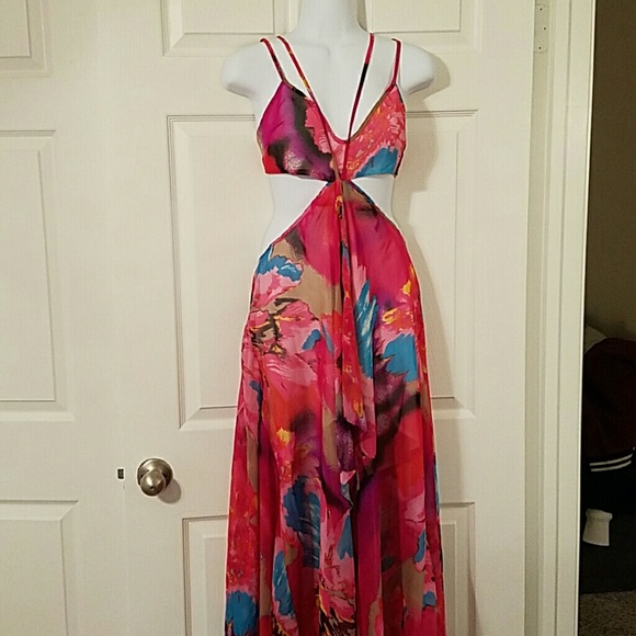 Floral print hi-lo maxi dress brand new