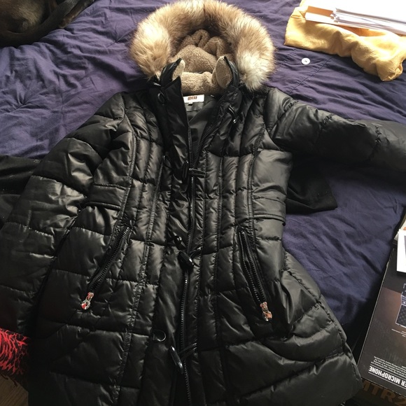 Black fur hood winter coat
