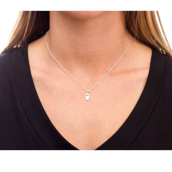 SILVER Hamsa Hand Dainty Pendant Necklace - Picture 2 of 4
