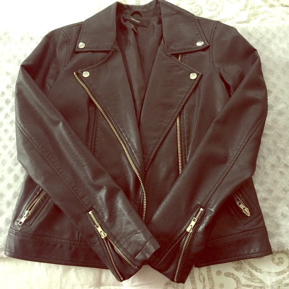 Black Faux Leather Moto Style Jacket Size: S