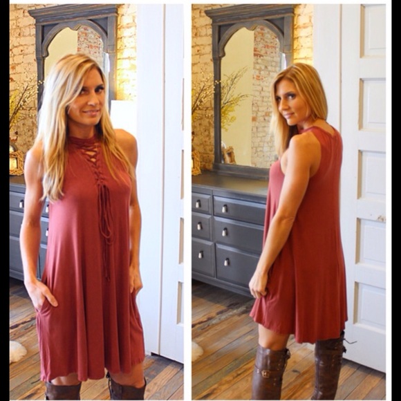 Rust Wash Lace Front Dress - Picture 2 of 3