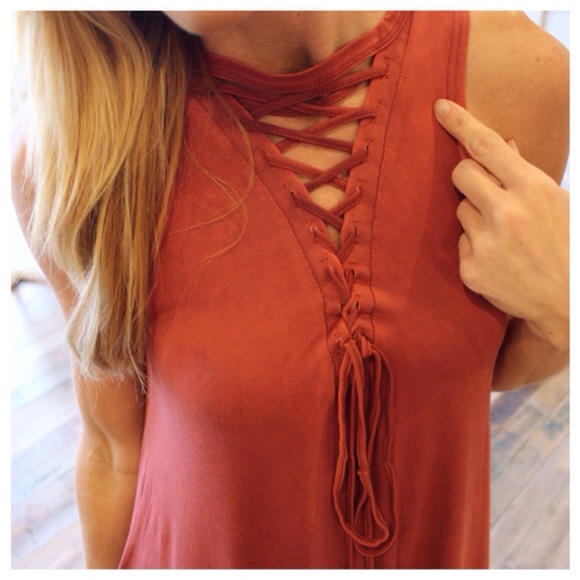 Rust Wash Lace Front Dress - Picture 3 of 3