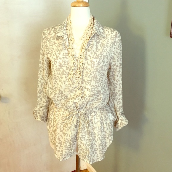 Button up lightweight animal print blouse