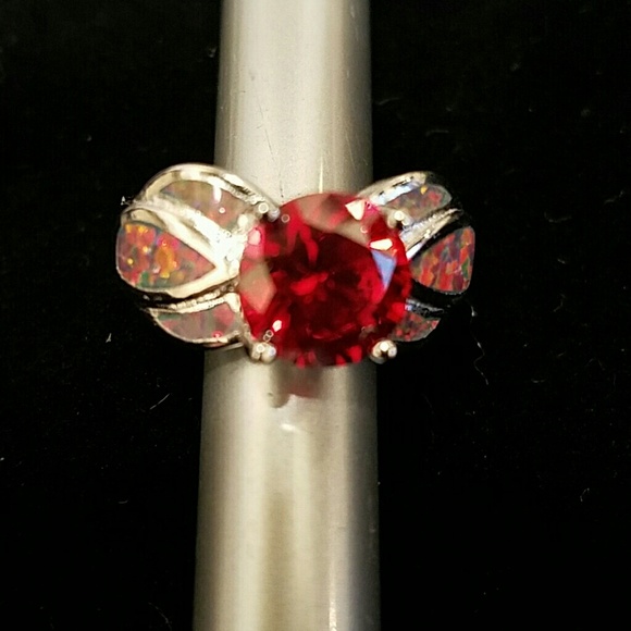 NEW: 6.80ctw Red Sapphire & Opal sterling silver