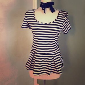 Black and white stripe peplum tee