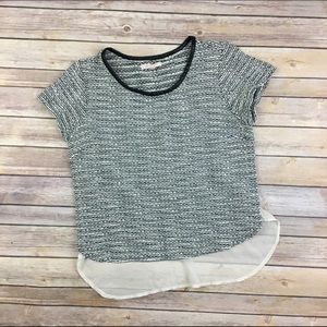 Skies Are Blue Tweed Top Sheer Panel Sz L