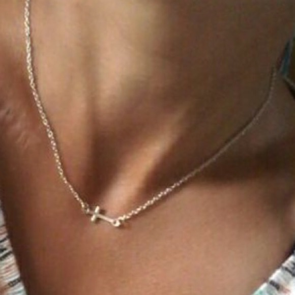 Silver Sideways Cross Dainty Pendant Necklace - Picture 2 of 3