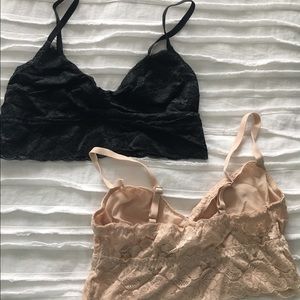 2 bralettes (tan and black)