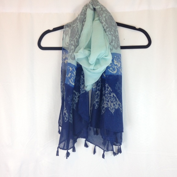 Floral shades of Blue Scarf with Tassels