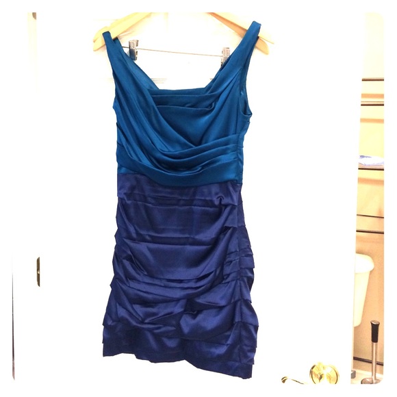 Tight silk Mini multi-colored blue dress