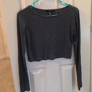 Dark Grey Long Sleeve Ribbed Crop Top