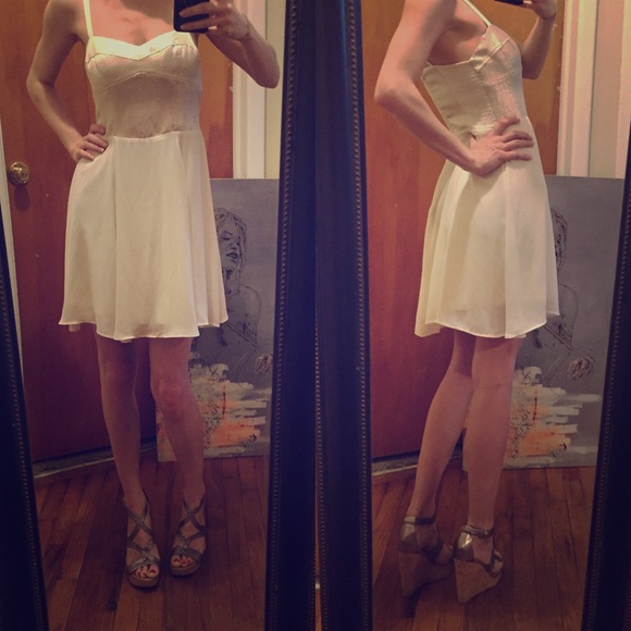 Express Metallic Corset Fit Flare White Dress - Picture 3 of 4