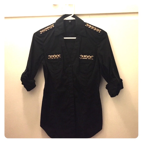 Collared button down blouse with embellishments - Picture 1 of 1