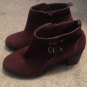 Burgundy Clarks booties