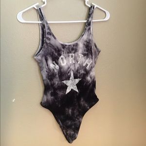 Blue and white bodysuit