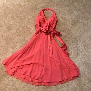 Flattering coral halter dress!