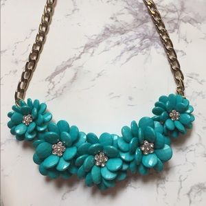 Teal and rhinestone floral statement necklace!