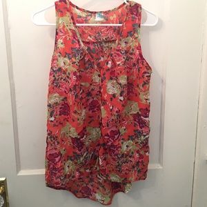 Floral button up high low blouse