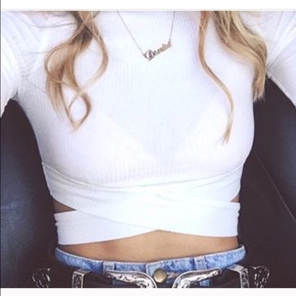 Reformation criss cross white ribbed crop top
