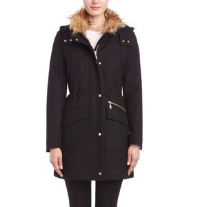 New Cole Haan Wool Hooded Faux Fur Warm Coat Parka